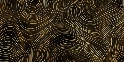 Wall Mural - Golden wavy lines on a black background. Vector seamless pattern.