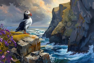 Wall Mural - puffin on the rock