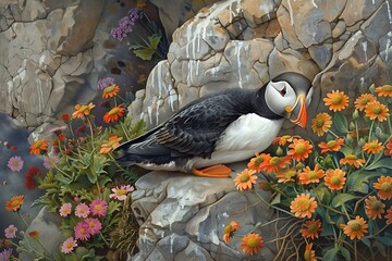 Poster - atlantic puffin or common puffin or common puffin