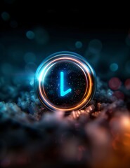 Poster - Glowing Button in Dark Environment With Colorful Bokeh Effects