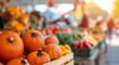 © olegganko - Autumn Harvest Market With Colorful Pumpkins and Seasonal Flowers in October
