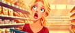 © TheWaterMeloonProjec - Young beautiful blonde woman holding supermarket shopping basket scared and amazed with open mouth for surprise disbelief face