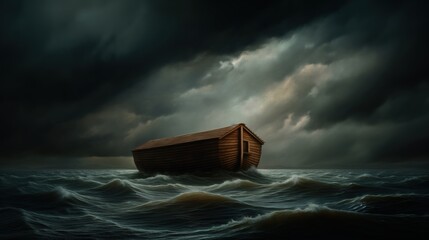 Canvas Print - Noah's ark at sea, a biblical scene