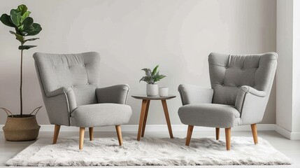 Poster - Two Grey Armchairs in a Cozy Living Room