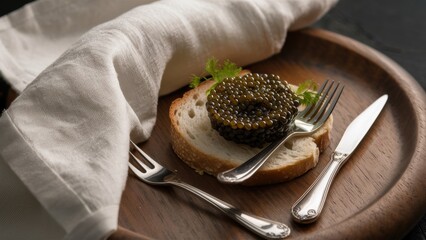 Wall Mural - A plate with a piece of bread and silverware on it, AI