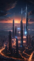 Canvas Print - Futuristic cityscape night