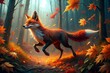 © Andrey - A golden autumn day in the forest, a fox runs through the falling leaves
