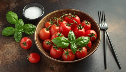 Wall Mural - a bowl of tomatoes and basil