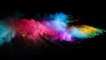 wide design of abstract powder dust explosion over black background