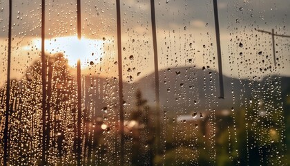 Wall Mural - raindrops on a window blur the outside view symbolizing emotional detachment in depression subdued tones and softened details evoke introspection and disconnection