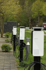 electric station for charging a car close-up. modern electricity.