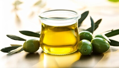 Wall Mural - olive oil with fresh olives and leaves