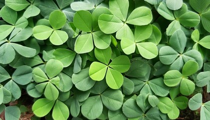 Wall Mural - closeup of green four leaf clover clover leaves nature background st patrick day holiday symbol backdrop for design card invitation banner poster