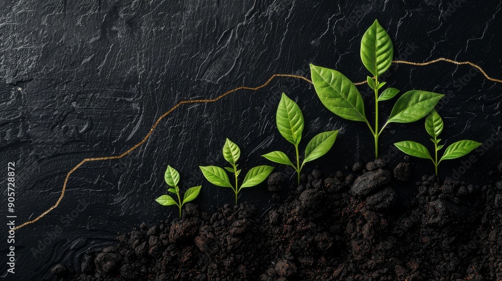 Green business growth, success, and profit are depicted with plants on ...