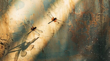 Two Dragonflies on a Wall