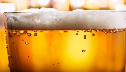 beer light beer with bubbles and foam background