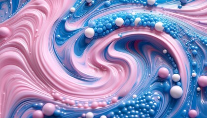 Canvas Print - swirls of pink and blue along with many white and blue dots colors and patterns create a sense of movement and energy and the overall mood of the picture is exciting