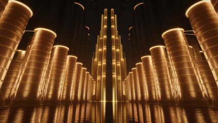 Wall Mural - a large building with many columns and lights on the side, ai
