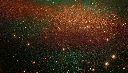 Wall Mural - black dark green golden red brown shiny glitter abstract background with space twinkling glow stars effect like outer space night sky universe rusty rough surface grain