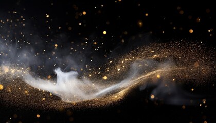 Wall Mural - silver flow particles and smoke with golden glitter sparkling reflections and light dust splashes