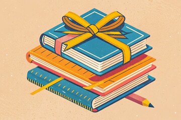 Wall Mural - A stack of knowledge tied with a blue ribbon