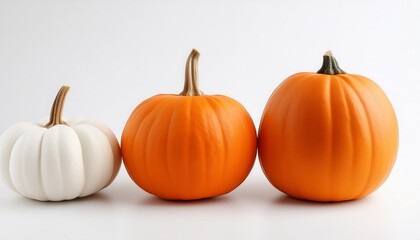 orange pumpkin and white pumpkin placed on a white background