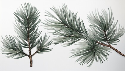 leaves or branch from an evergreen pine tree decorative leaf prints or leaf art gray botanical leaf illustrations or sketch print