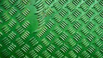 Wall Mural - close up of green diamond plate metal texture with worn surface