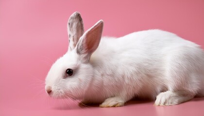 Wall Mural - a white rabbit sitting on a pink surface