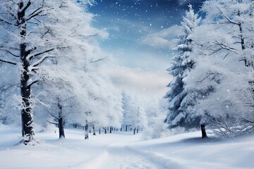 Poster - Chritmas landscape with snow abstract background