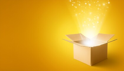 Wall Mural - opened box with light coming out of it on a yellow background