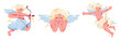 © Александра Симкина - Character amur cupid valentines day. Cartoon angel with a bow, arrow, wing and heart. Set of cute flying characters wedding. vector illustration isolated on background