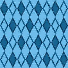 Wall Mural - Grunge geometric print in blue colors. Grunge rhombus pattern. Rhombus tile ornament 