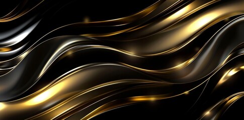 Wall Mural - Background with golden line elements on black wallpaper