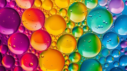 Wall Mural - A colorful image of many small bubbles in various colors. The bubbles are floating in a liquid, creating a vibrant and lively atmosphere. Concept of joy and playfulness