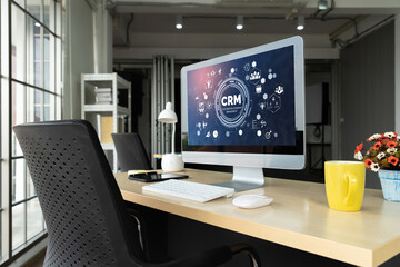 Wall Mural - Customer relationship management system on modish computer for CRM business and enterprise