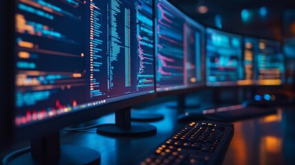 Computer Monitors Showing Programming Code.