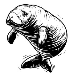 Wall Mural - Manatee Black Vector Illustration