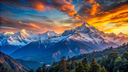 Golden Hour Over Snowy Peaks, Landscape Photography, Mountain Range, Sunset, Nature, ,