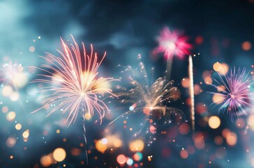 Poster - Colorful Fireworks Display Over a City Skyline at Night