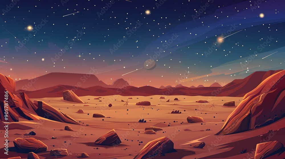 Game space background, alien planet landscape, cartoon fantasy red Mars ...