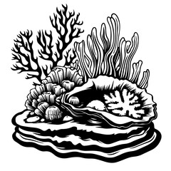 Wall Mural - Oyster Black Vector Illustration with Pearl