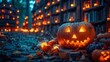 © Andrii - Halloween Pumpkin Display in Spooky Library at Dusk