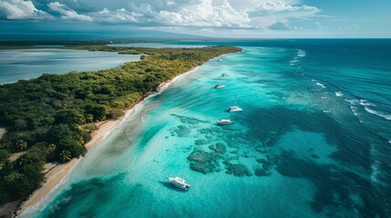 Wall Mural - Aerial view of Island Saona beach in Dominican Republic