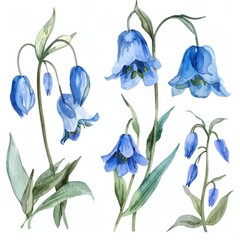 Poster - Set of watercolor bellflower stock illustrations. Hand drawn floral harebell clipart. Blue flowers isolated illustration.