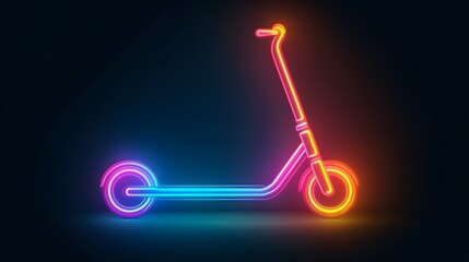 Wall Mural - Glowing neon line Roller scooter for children icon isolated on black background. Kick scooter or balance bike. Vector
