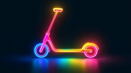 Canvas Print - Glowing neon line Roller scooter for children icon isolated on black background. Kick scooter or balance bike. Vector
