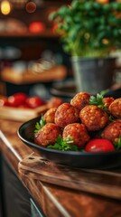 Wall Mural - A plate of crispy fried food with a side of fresh parsley. AI.