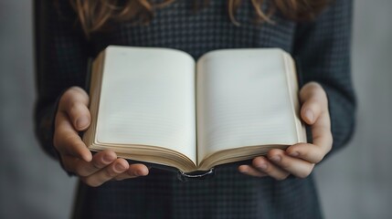 Wall Mural - Empty and filling white pages of a book in hands