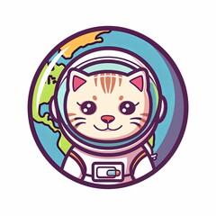 Wall Mural - Cute Cat Astronaut with Earth in the Background